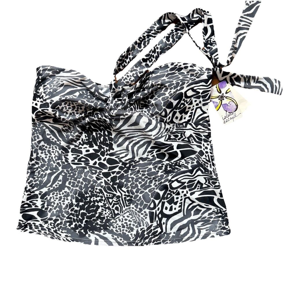 NWT Island Escape Tankini Top Black And White Animal Tribal Print Beachwear